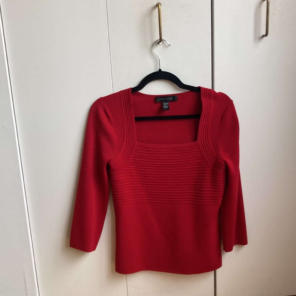 Cable & Gauge Red 3/4 sleeve sweater